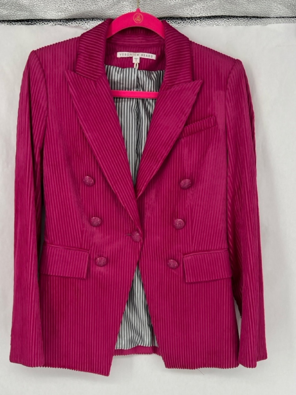 Veronica Beard Corduroy Gaya Dickey Blazer Jacket Hot Pink Size 2 - Picture 3 of 9